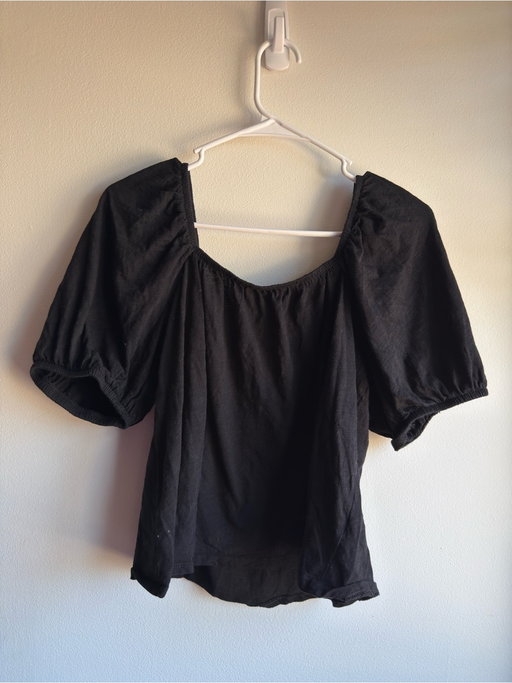 Old Navy Black Puff Sleeve Square-Neck Blouse 100% Cotton Size L